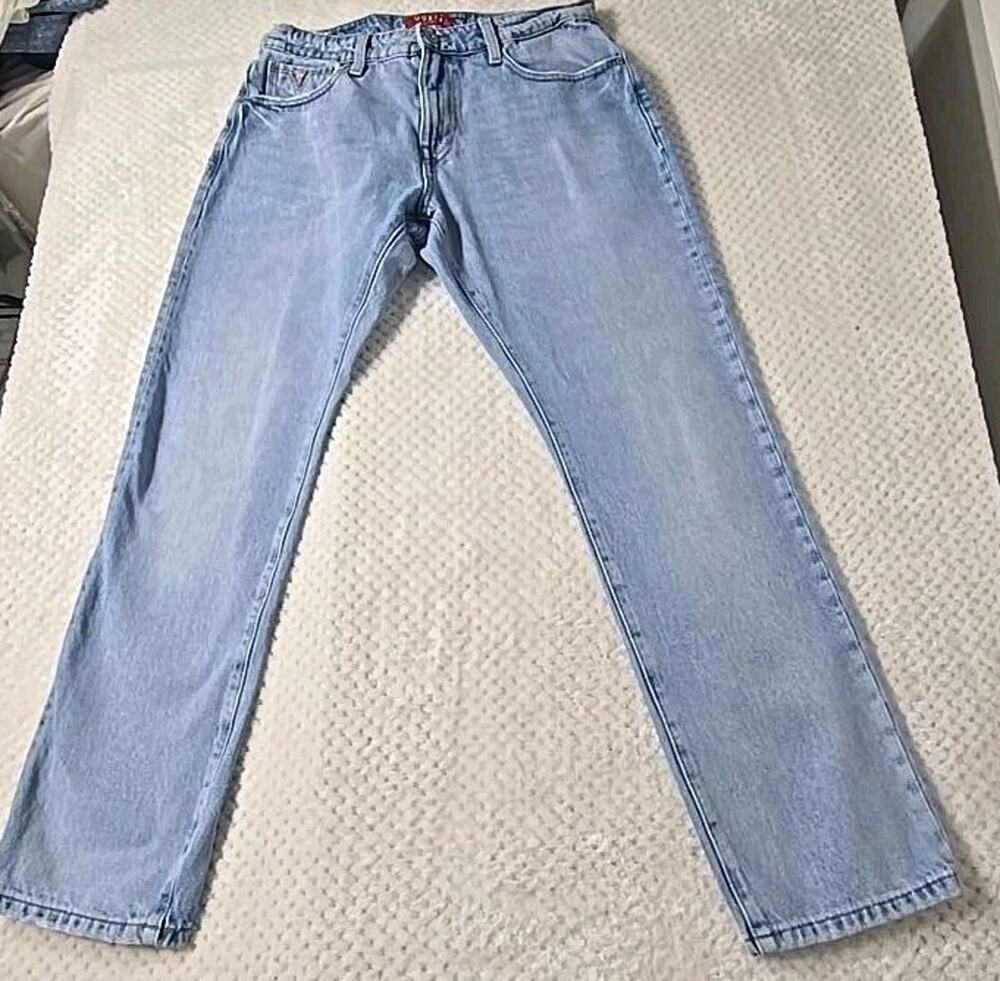 GUESS Los Angeles Men's Jeans Size 31 Light Wash Blue Slim Straight Denim #0375